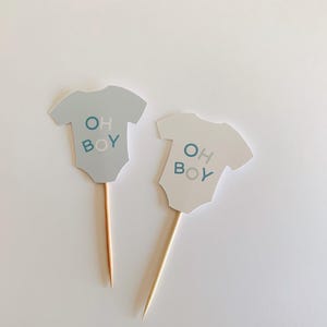Oh Boy Cupcake Toppers, Boy Baby Shower, Blue Baby Shower Decorations, Hello Baby Cupcake Toppers
