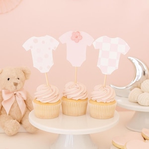 Baby Shower Girl Cupcake Toppers, Onesie Cupcake Topper, Girl Baby Shower Decor, Baby Shower Decorations, Baby Topper Cupcakes, It&#39;s a Girl