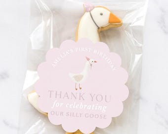 Silly Goose Favor Labels, One Silly Goose Birthday Sticker Labels, Goose Favor Tags, One Silly Goose Birthday Baby Shower Labels