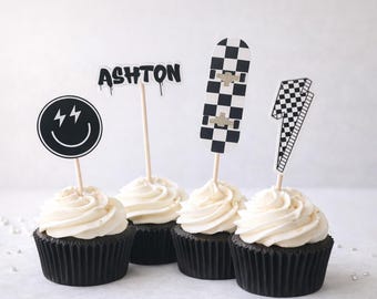 Skateboard Cupake Toppers, Skater Birthday, Skateboard Party Decorations