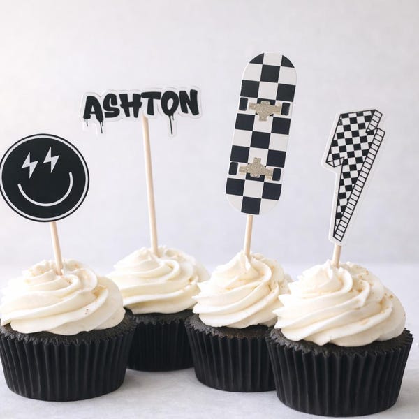 Skateboard Cupake Toppers, Skater Birthday, Skateboard Party Decorations