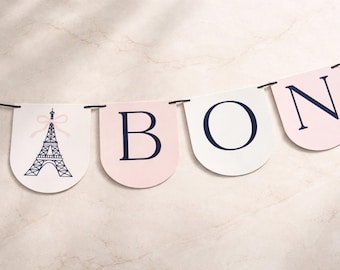 Bonjour Bebe Banner, French Eiffel Tower Baby Shower, Pink Baby Shower Decor, Cafe Bebe Baby Shower, Girl Baby Shower Decorations