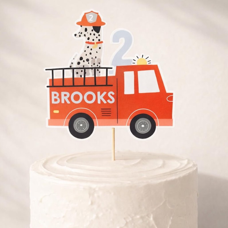 Firetruck Cake Topper - Personalized Fire Truck Birthday Cake Decor, Firefighter Party Custom Cake Topper, Fireman Birthday image 2