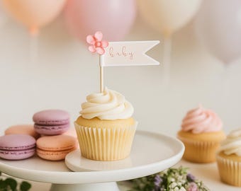 Baby In Bloom Cupcake Toppers - Wildflower Baby Shower, Baby Shower Girl Garden Theme, Baby Shower Girl Cupcake Toppers