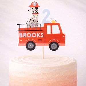 Firetruck Cake Topper - Personalized Fire Truck Birthday Cake Decor, Firefighter Party Custom Cake Topper, Fireman Birthday
