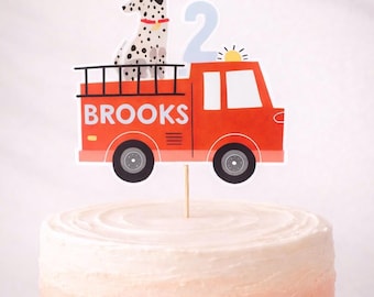 Firetruck Cake Topper - Personalized Fire Truck Birthday Cake Decor, Firefighter Party Custom Cake Topper, Fireman Birthday