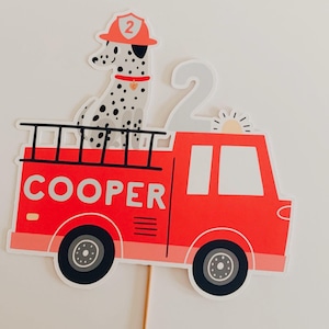 Firetruck Cake Topper - Personalized Fire Truck Birthday Cake Decor, Firefighter Party Custom Cake Topper, Fireman Birthday image 4
