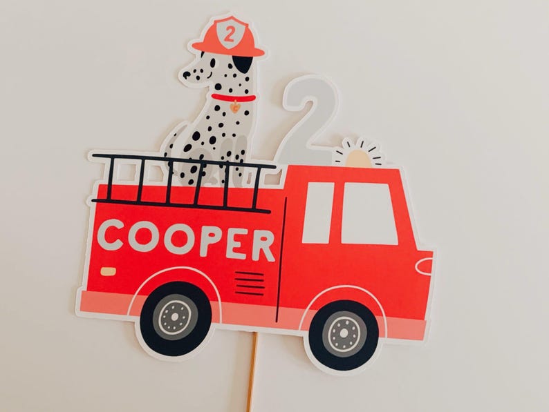Firetruck Cake Topper - Personalized Fire Truck Birthday Cake Decor, Firefighter Party Custom Cake Topper, Fireman Birthday image 4