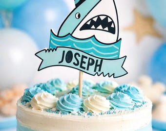 Décoration de gâteau requin - décoration de gâteau d'anniversaire requin personnalisée, fête sous la mer