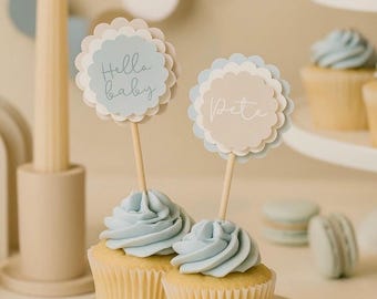 Baby Shower Cupcake Toppers Boy, Personalized Oh Boy Cupcake Topper, Hello Baby Shower Decorations, Custom Baby Shower Party Decorations