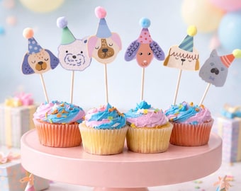 Puppy Cupcake Toppers, Puppy Birthday Party Decorations, Dog Birthday Cupcake Toppers, Puppy Party Decor
