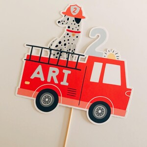 Firetruck Cake Topper - Personalized Fire Truck Birthday Cake Decor, Firefighter Party Custom Cake Topper, Fireman Birthday image 7