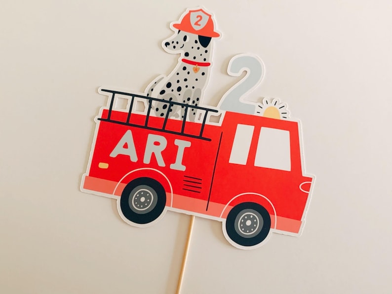 Firetruck Cake Topper - Personalized Fire Truck Birthday Cake Decor, Firefighter Party Custom Cake Topper, Fireman Birthday image 7