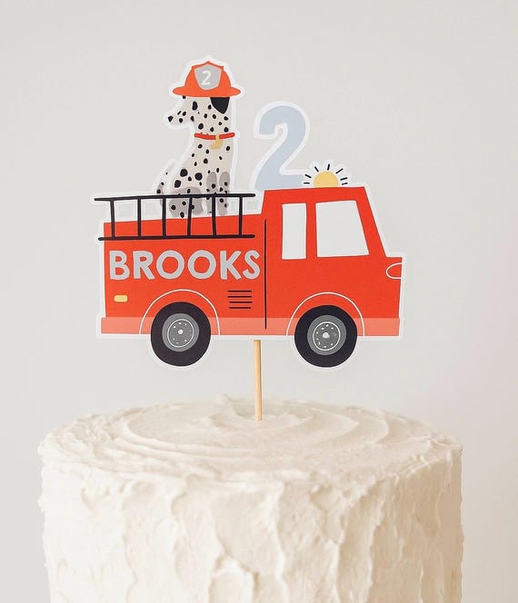 Personalized Firetruck Cake Topper, Firefighter Cake Topper, Firetruck Party, Firetruck Birthday, Two the Rescue Party, Fireman Cake Decor
