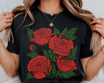 Vintage Comfort Colors Rose Shirt, Floral Graphic Tee, Oversized Cottagecore Shirt, Aesthetic Gift for Her, Romantic Girlfriend Gift