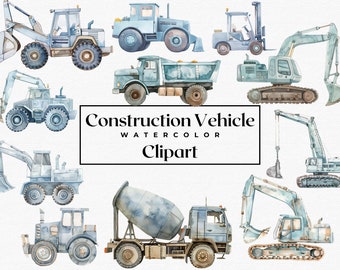 Construction Vehicles Png , Watercolor Clipart , Bulldozer , Cement Truck , Excavator , Dump Truck , Construction Truck , Digital Download