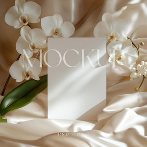 Maquette faire-part de mariage - maquette baby shower 5 x 7 - maquette de faire-part de mariage orchidée - objet intelligent PSD - maquette de cartes de voeux florales PNG