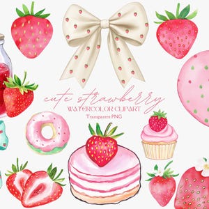 Aquarell Erdbeere Clipart - Erdbeere PNG - Obst Clipart - Erdbeereinladung Clipart - Erdbeer-Babyparty - Kommerzielle Nutzung