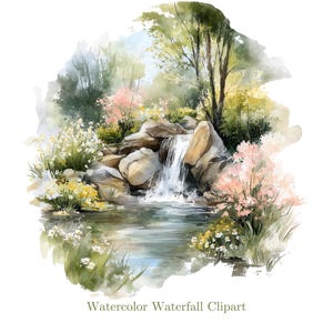 13 Watercolor Waterfall Clipart, Waterfall Printables, Wall Art,  Waterfall PNG, Nature Clipart, Landscape Scene Clipart, Commercial Use