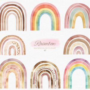 Aquarel regenboog clipart, 47 regenboog png, babyshower, baby clipart, decor kinderkamer, planner sticker, pastel regenboog png, boho regenboog png