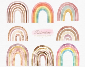 Watercolor Rainbow Clipart, 47 Rainbow PNG, Baby Shower, Baby Clipart, Nursery Decor, Planner Sticker, Pastel Rainbow PNG, Boho Rainbow PNG