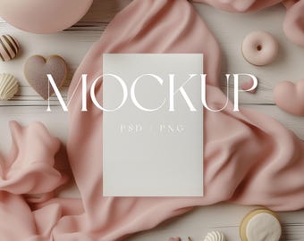 Valentine's Card Mockup - 5x7 Greeting Card Mockup - Pink Valentine Card Mockup - PSD Smart Object - Valentine's Day Mockup - Valentines Day