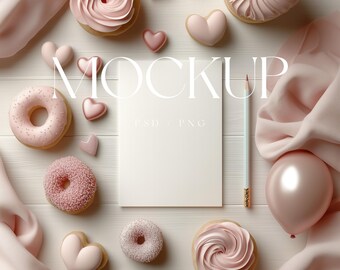 Valentine's Card Mockup - 5x7 Greeting Card Mockup - Pink Valentine Card Mockup - PSD Smart Object - Valentine's Day Mockup - Valentines Day