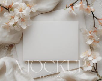 Mockup de convite de casamento - Mockup de convite de casamento 7x5 - Mockup de convite para chá de bebê - Objeto inteligente PSD - Mockup de cartões comemorativos PNG