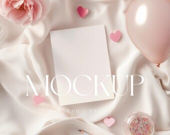 Valentine's Card Mockup - 5x7 Floral Greeting Card Mockup - Valentine Card Mockup - Smart Object - Valentine's Day Mockup - Valentines Day