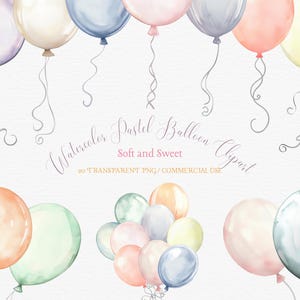 Aquarelle pastel ballon clipart - PNG - ballon Clip Art - ballon rose pastel - ballons de fête numérique - 20 PNG - usage Commercial