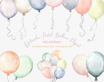 Watercolor Pastel Balloon Clipart - Balloon PNG - Balloon Clip Art - Pastel Pink Balloon - Party Balloons Digital - 20 PNG - Commercial Use