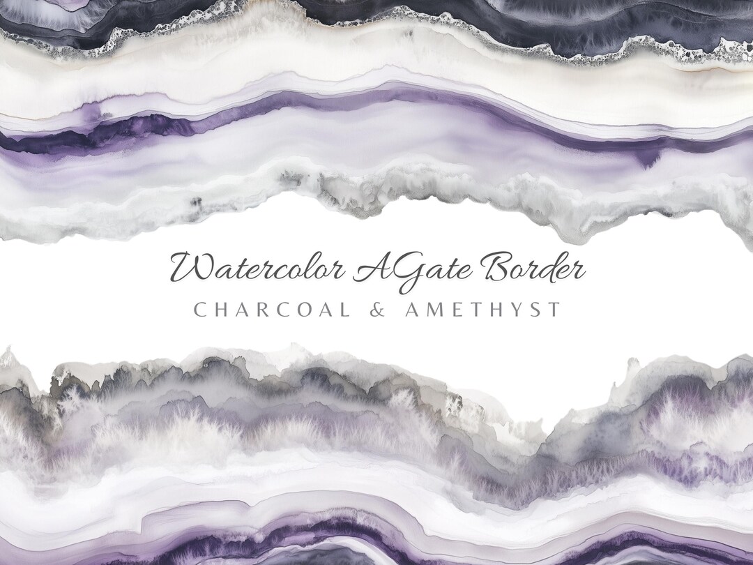 Charcoal Amethyst Agate Border Clipart PNG, Watercolor Geode Clip Art ...