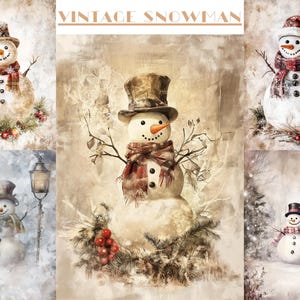 Vintage Snowman Clipart Bundle - 21 PNG&#39;s With Background - Winter Holidays - Junk Journal - Scrapbooking - Digital Download - Christmas
