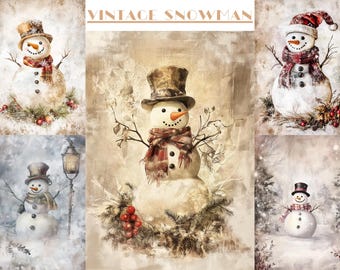 Vintage Snowman Clipart Bundle - 21 PNG&#39;s With Background - Winter Holidays - Junk Journal - Scrapbooking - Digital Download - Christmas