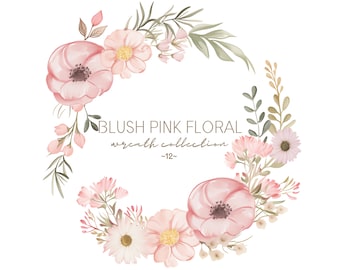 12  Blush Pink Floral Wreath Clipart - Flower Clipart PNG - Flower Prints - Wedding Clipart - Blush Floral Wreath Clip Art - Commercial Use