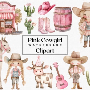 Cute Cowgirl Clipart, Pink Cowgirl PNG, Baby Girl Cow Girl Clipart Bundle, Wild West, Cowboy PNG Cowgirl Boots, Western Clipart, Baby Shower