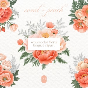 Watercolor Floral Clipart, Wedding Clipart, Watercolor Flower Clipart, Wedding Floral Clipart, Coral and Peach Floral Arrangements PNG