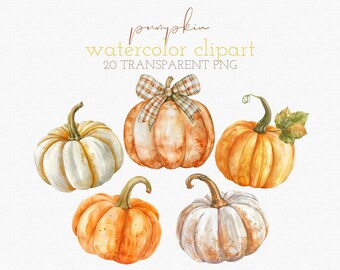 Watercolor Pumpkin Clipart, Autumn Clipart, Halloween Clipart PNG, Fall Clipart, Pumpkin PNG, Transparent PNG, Commercial Use Clipart