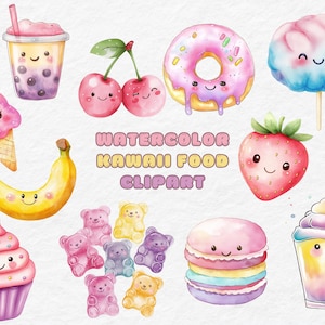 Clipart kawaii aquarelle. Mignon kawaii, clipart nourriture kawaii, bonbons kawaii, kawaii pastel, clipart kawaii, kawaii PNG, utilisation commerciale PNG