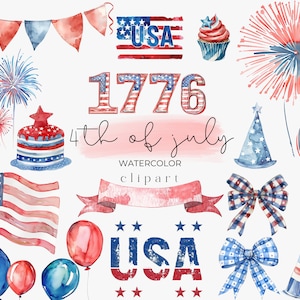 Aquarel 4 juli clipart, USA Independence Day clipart, 1776 PNG, USA clipart, Fourth of July, Independence Day Graphics, patriottisch