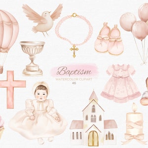46 Acquerello Ragazza Battesimo Clipart PNG, Clipart di battesimo rosa pastello, Bibbia Rosario Croce Chiesa Candela, PNG trasparente, Uso commerciale