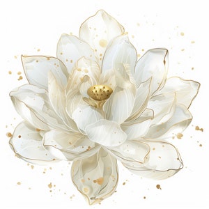 20 Clipart di fiori di loto bianchi - Clipart di fiori astratti - Stampe floreali - Fiori bianchi e dorati - JPG di alta qualità - Uso commerciale