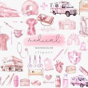 Watercolor Medical Clipart | Doctor Clipart | Nurse Clipart | Medicine Clipart | Hospital Clipart | Healthcare PNG | Commercial Use Clipart