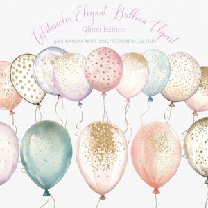 Eleganter Aquarell Glitter Ballon - Ballon PNG - Blush Pink, Staubblau, Champagner Gold, Roségold, Elfenbein, Schwarz, Silber - Transparent PNG