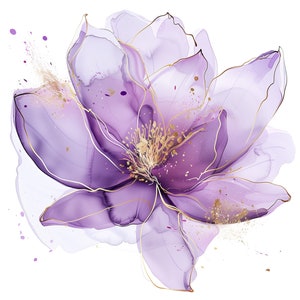 20 Clipart fleur de lotus violet - Clipart fleurs abstraites - impressions de fleurs - fleurs violettes et or - JPG de haute qualité - usage commercial