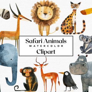 Safari Watercolor Clipart, Safari Animals PNG, Safari Clipart, Boho Animals Clipart, Watercolor Animals Clipart, Cute Clipart Bundle