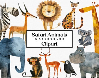 Safari Aquarell Clipart, Safari Tiere PNG, Safari Clipart, Boho Tiere Clipart, Aquarell Tiere Clipart, Niedliches Clipart Bundle