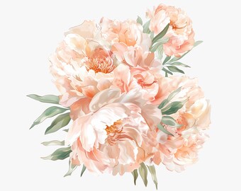 Bundle de clipart pivoine aquarelle, fleur élégante, Clipart boquet de mariage, aquarelle de fleur, boquet de fleurs, fleurs de mariage, pivoine pêche PNG