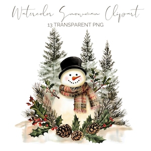 Clipart bonhomme de neige aquarelle - bonhomme de neige Noël PNG - clipart Noël aquarelle - clipart décoration de Noël - PNG transparent