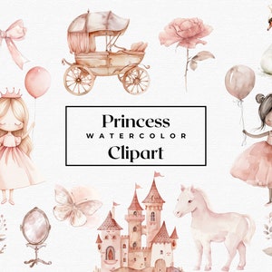 Watercolor Princess Clipart Bundle, Castle Clipart, Nursery Wall Art, Princess Clipart, Princess  Clipart, Kingdom Clipart, Princess PNG